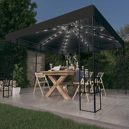 Piav Small Fabric Gazebo In Anthracite With LED String Lights