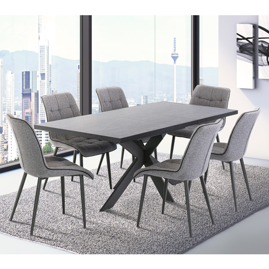 Paley Extending Dark Grey Dining Table With 6 Grey Chairs