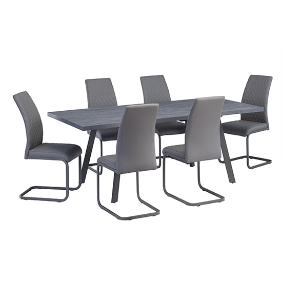Paley Extending Dining Table With 6 Huskon Grey Chairs