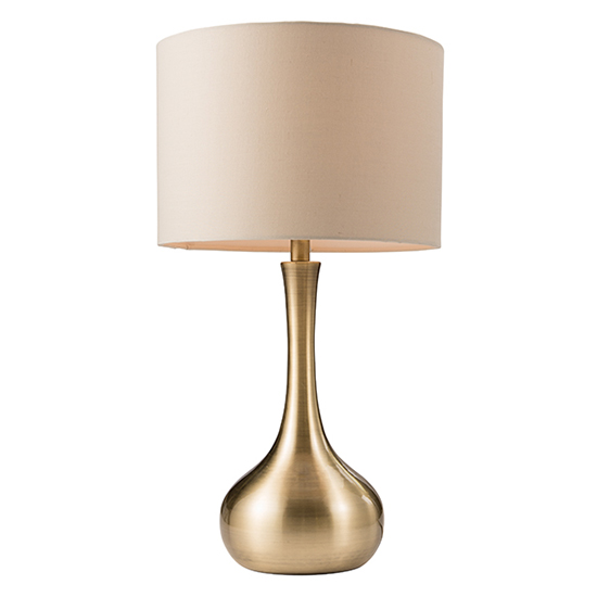 Photo of Piccadilly taupe fabric touch table lamp in soft brass