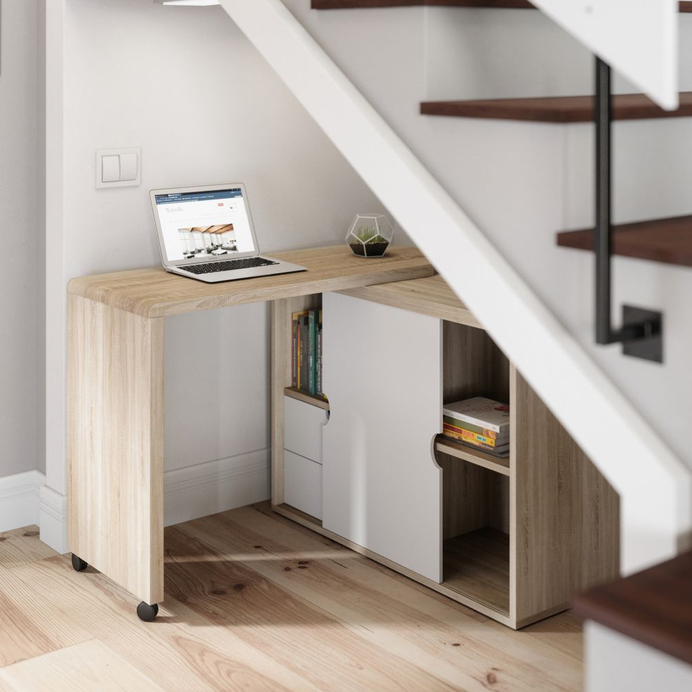 Picton Executive Wooden Laptop Desk In Sonoma Oak And White