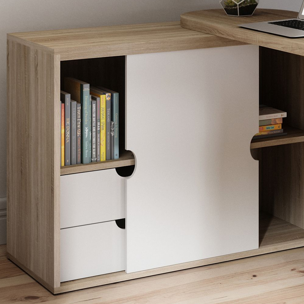 Picton Executive Wooden Laptop Desk In Sonoma Oak And White