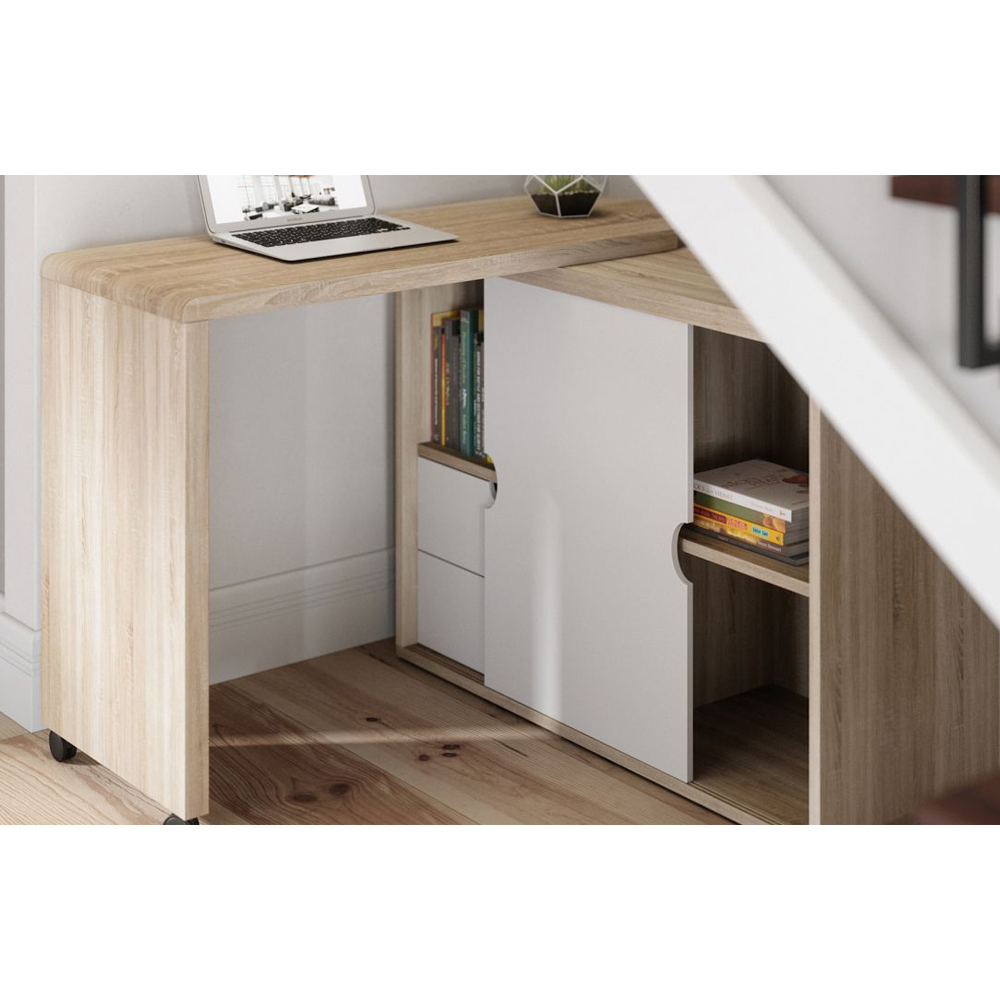 Picton Executive Wooden Laptop Desk In Sonoma Oak And White
