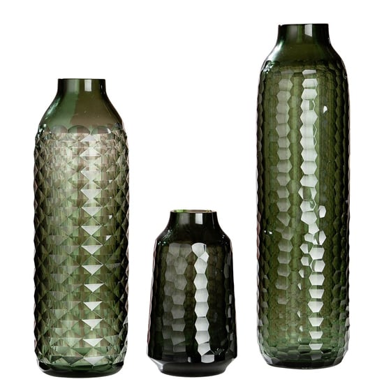 Piedi Glass Set Of 3 Decorative Vases In Green_2