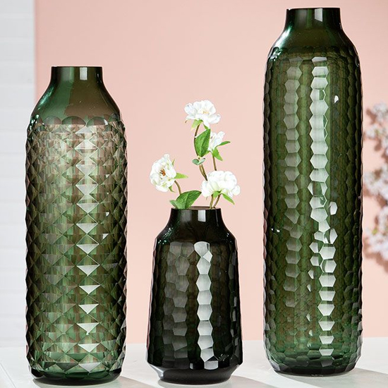 Read more about Piedi glass set of 3 decorative vases in green