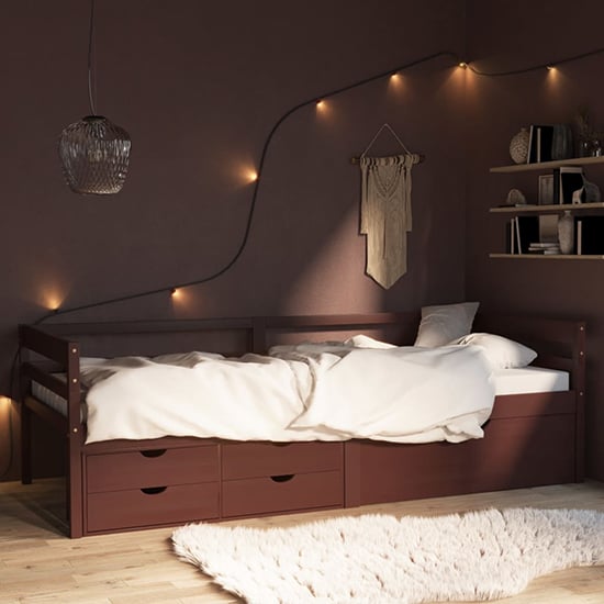 Read more about Piera pine wood single day bed with drawers in dark brown