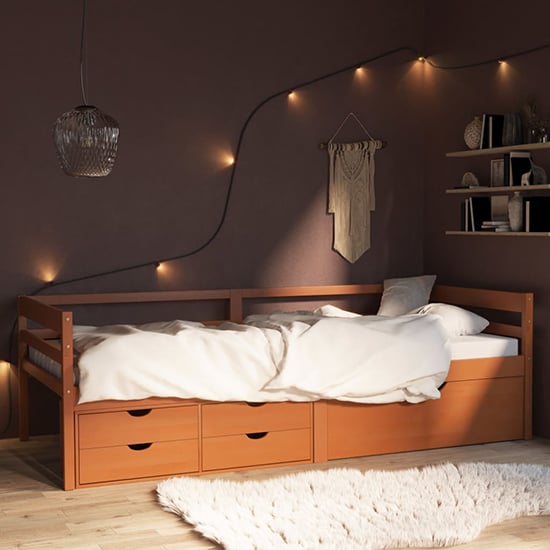 Photo of Piera pine wood single day bed with drawers in honey brown