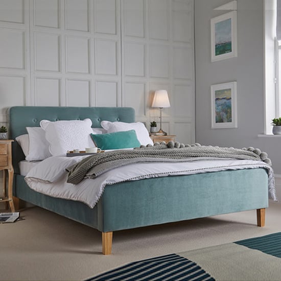 Piera Velvet King Size Bed In Aqua