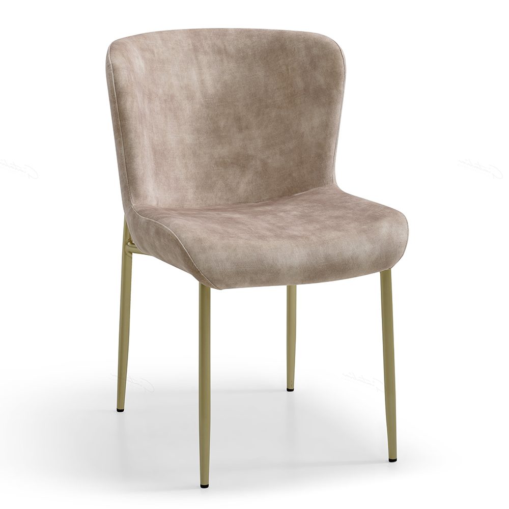 Piercy Champagne Fabric Dining Chairs With Gold Legs In Pair