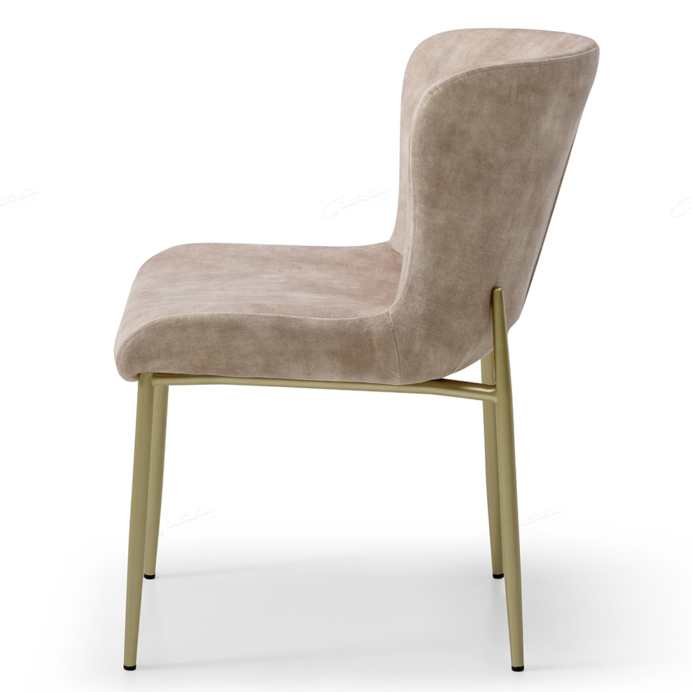 Piercy Champagne Fabric Dining Chairs With Gold Legs In Pair