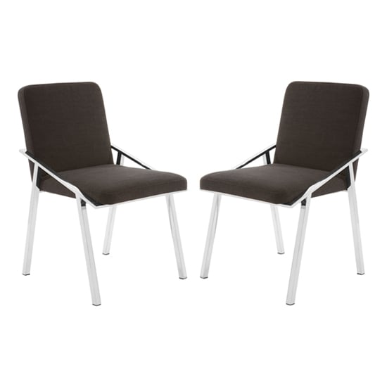 Markeb Black Fabric Dining Chairs With Silver Frame In A Pair