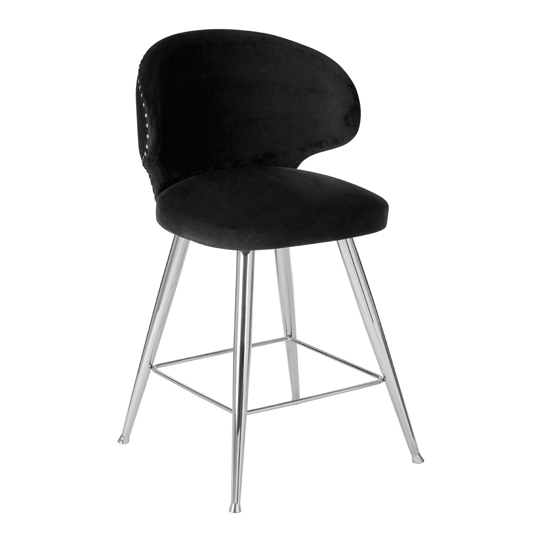 Photo of Markeb upholstered black velvet bar stool with silver frame