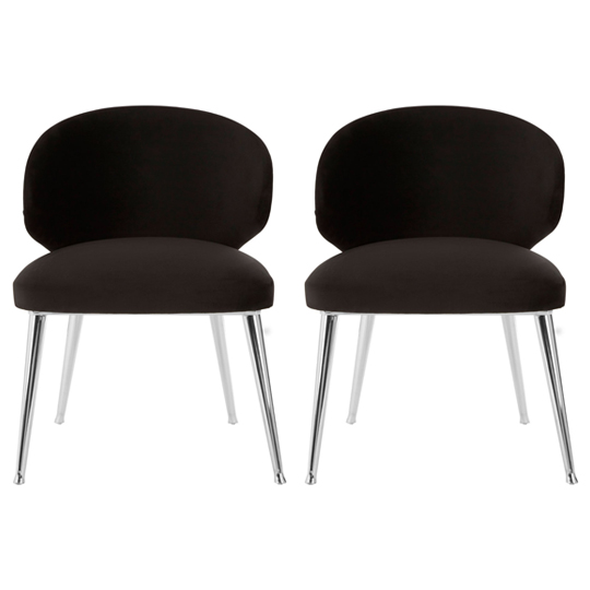 Product photograph of Markeb Black Velvet Dining Chair With Silver Frame In A Pair from Furniture in Fashion