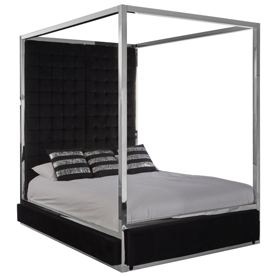 Piermount Fabric King Size Bed In Black, King Size 4 Poster Bed Black