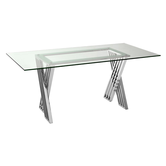 Piermount Glass Dining Table With Silver Metal Legs Furniture in Fashion