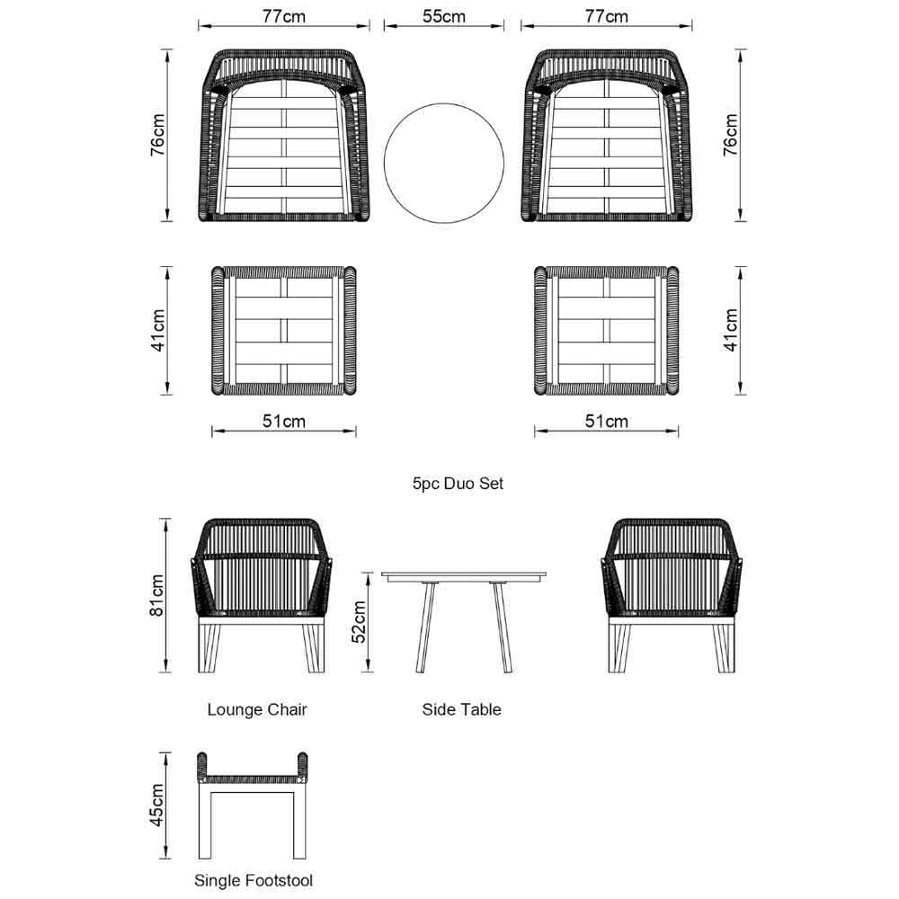 Piero Aluminium Garden Lounge Set in Charcoal Grey and Oak