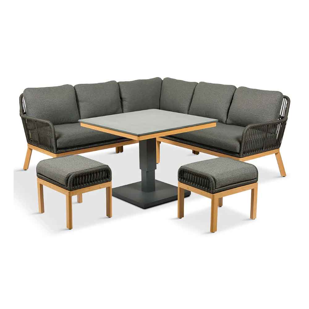 Piero Aluminium Modular Adjustable Table Dining Set in Charcoal Grey and Oak