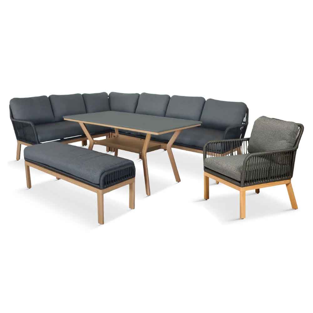 Piero Aluminium Rectangular Modular Dining Set in Charcoal Grey and Oak