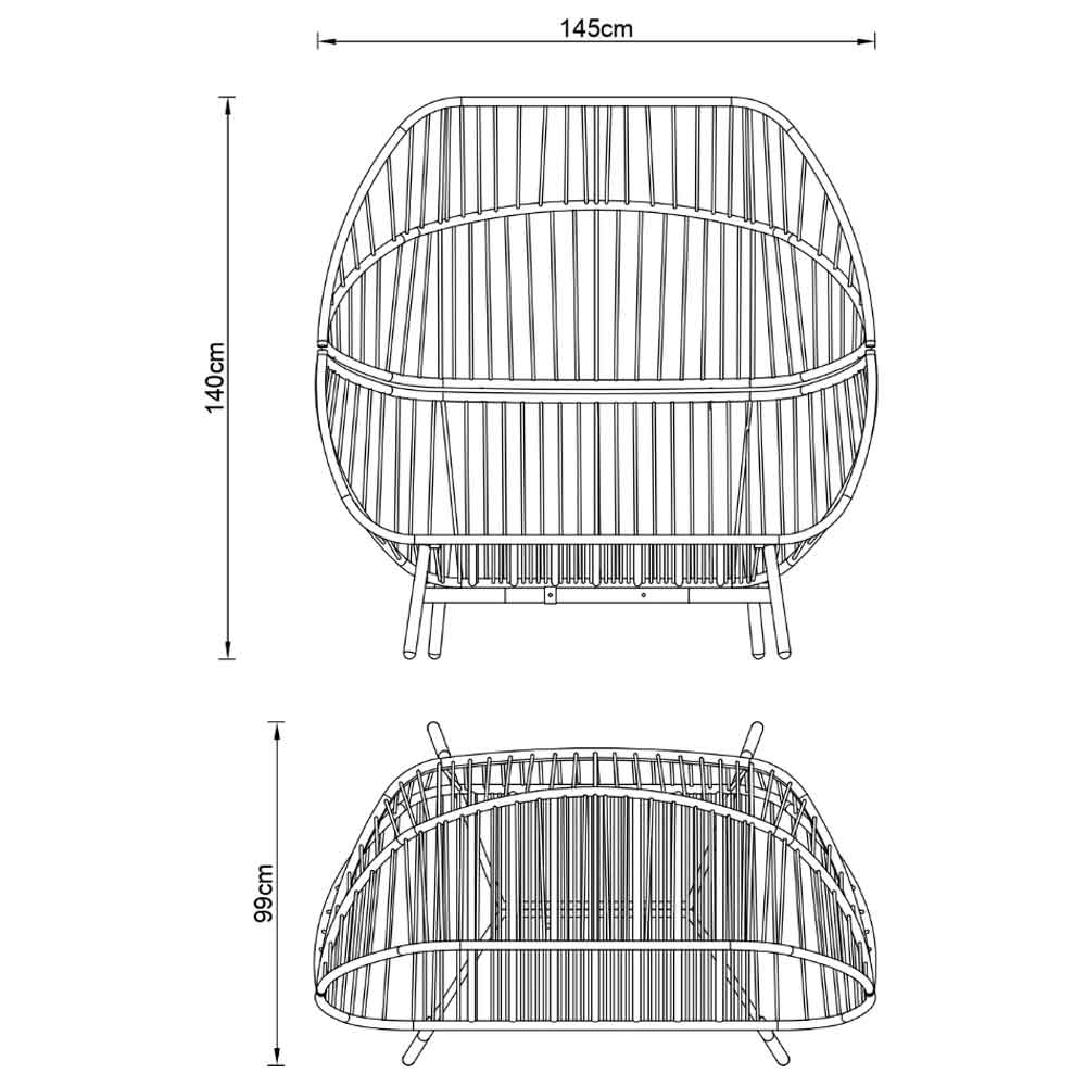 Piero Rattan Garden 2 Seater Cocoon Chair in Charcoal Grey and Oak