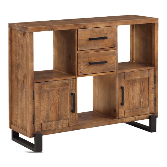 Pierre Low Display Cabinet 2 Doors 2 Drawers In Rustic Oak