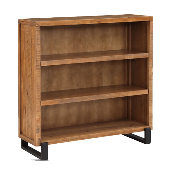 Pierre Pine Wood Bookcase With 2 Shelves In Rustic Oak