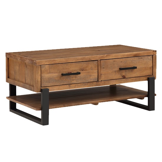 Pierre Pine Wood Coffee Table With 2 Drawers In Rustic Oak