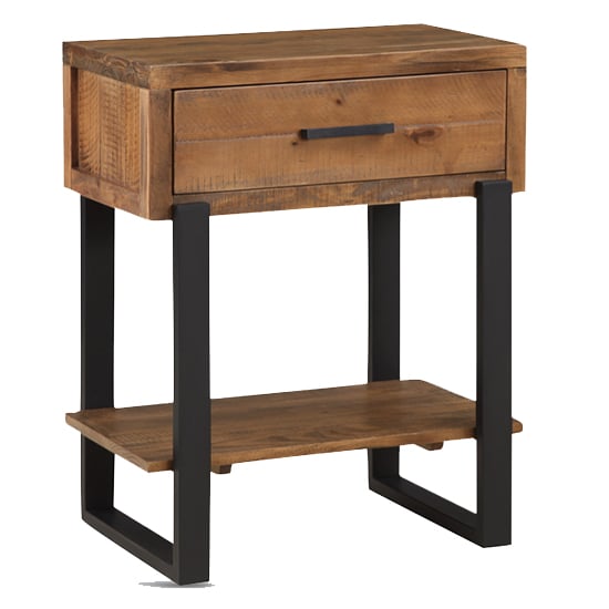 Read more about Pierre pine wood console table small 1 drawer in rustic oak