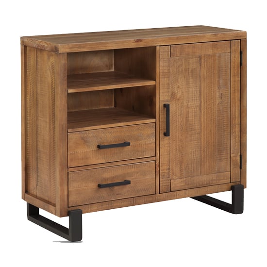 Pierre Pine Wood Media Storage Cabinet In Rustic Oak