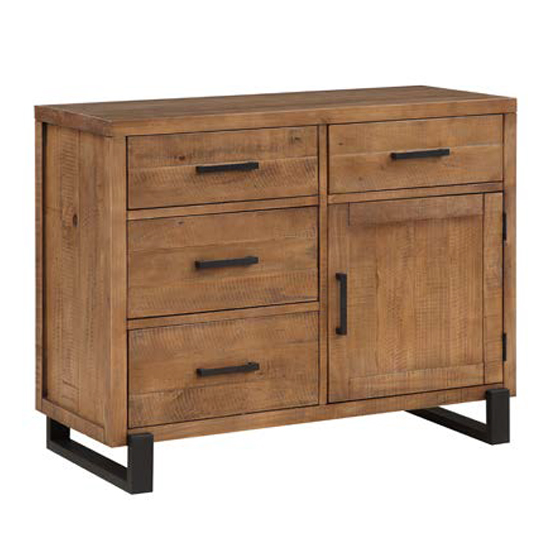 Read more about Pierre pine wood sideboard with 1 door 4 drawers in rustic oak