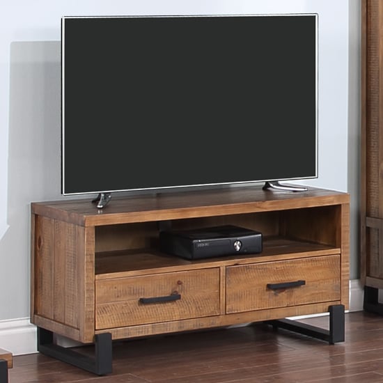 Pierre Pine Wood TV Stand With 2 Drawers In Rustic Oak