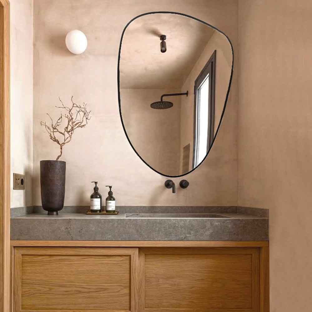 Pietra Glass Wall Mirror with Black Wooden Frame