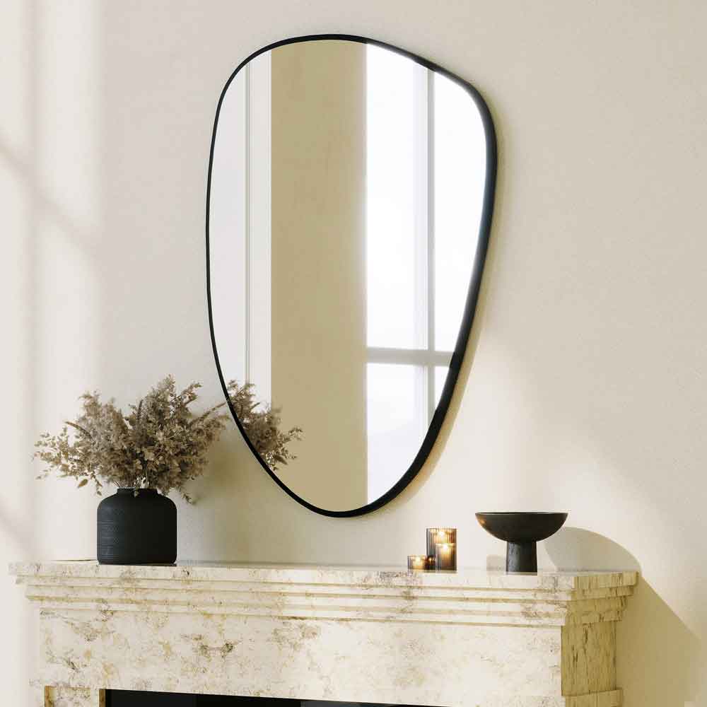 Pietra Glass Wall Mirror with Black Wooden Frame