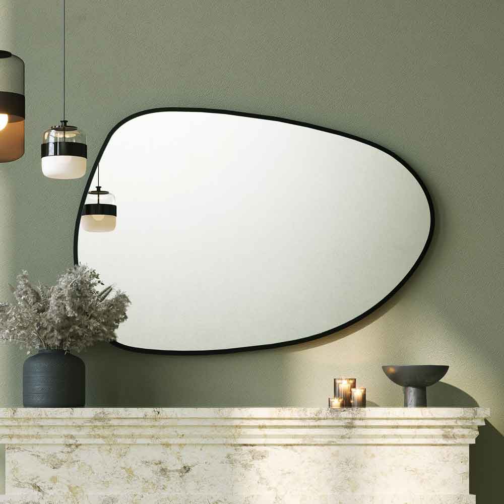 Pietra Glass Wall Mirror with Black Wooden Frame