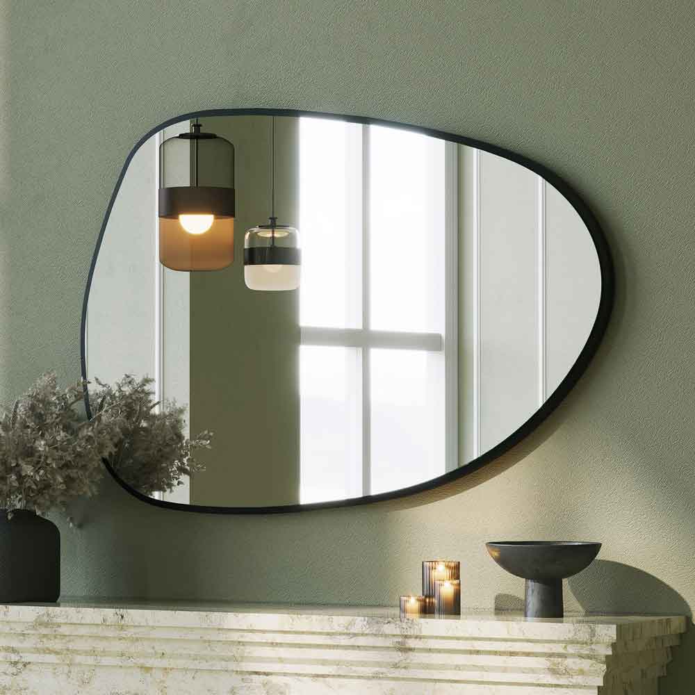 Pietra Glass Wall Mirror with Black Wooden Frame