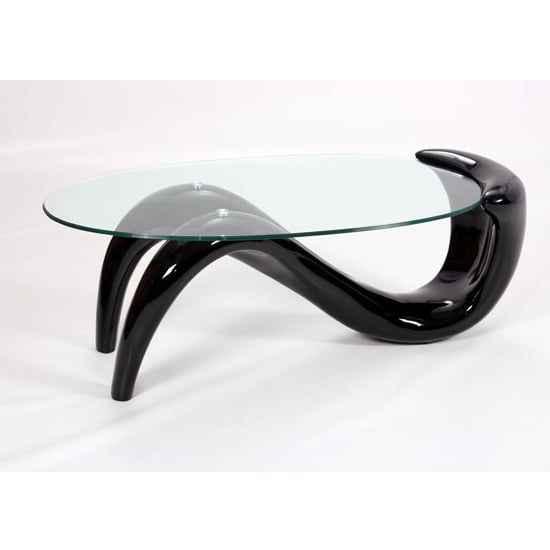 Pike Clear Glass Coffee Table With Black High Gloss Wooden Base