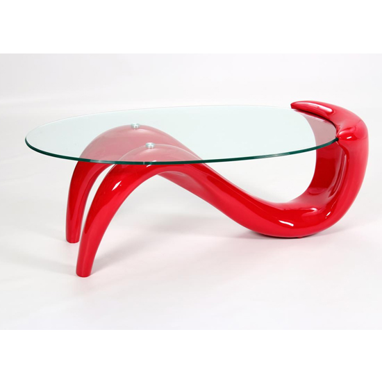 Pike Clear Glass Coffee Table With Red High Gloss Wooden Base