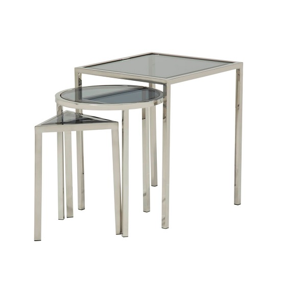 Pike Glass Nest Of 3 Tables In Smoked And Silver Base Furniture in