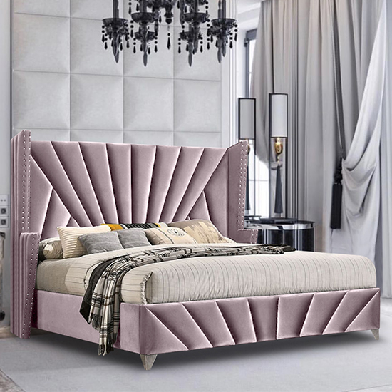 Pikeville Plush Velvet Single Bed In Pink Furniture in Fashion