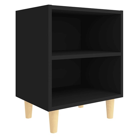 Pilis Wooden Bedside Cabinet In Black With Natural Legs