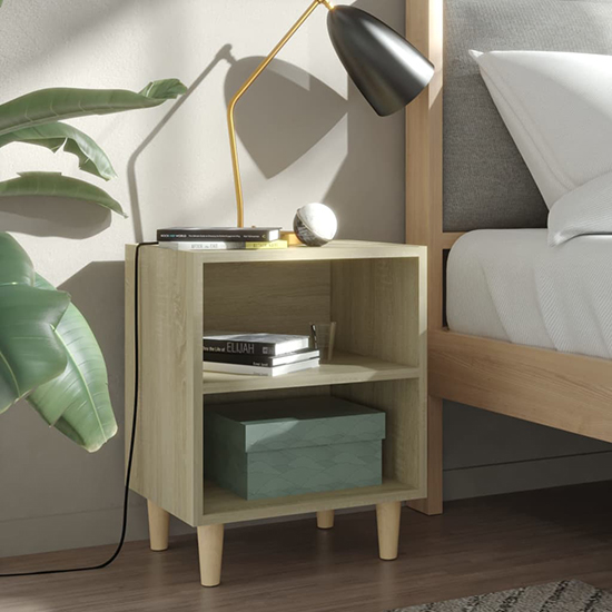 Pilis Wooden Bedside Cabinet In Sonoma Oak With Natural Legs