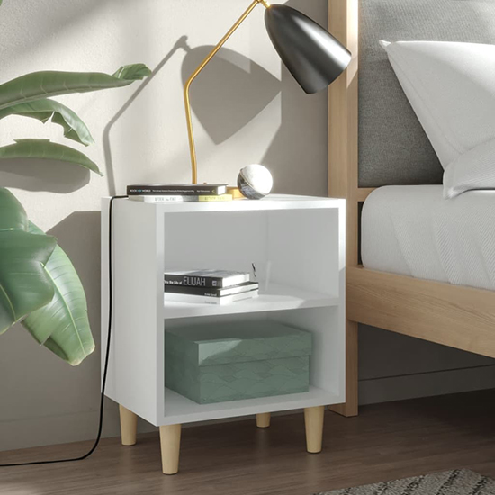 Pilis Wooden Bedside Cabinet In White With Natural Legs