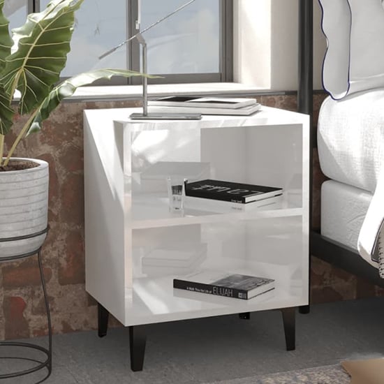 Product photograph of Pilvi High Gloss Bedside Cabinet In White With Metal Legs from Furniture in Fashion