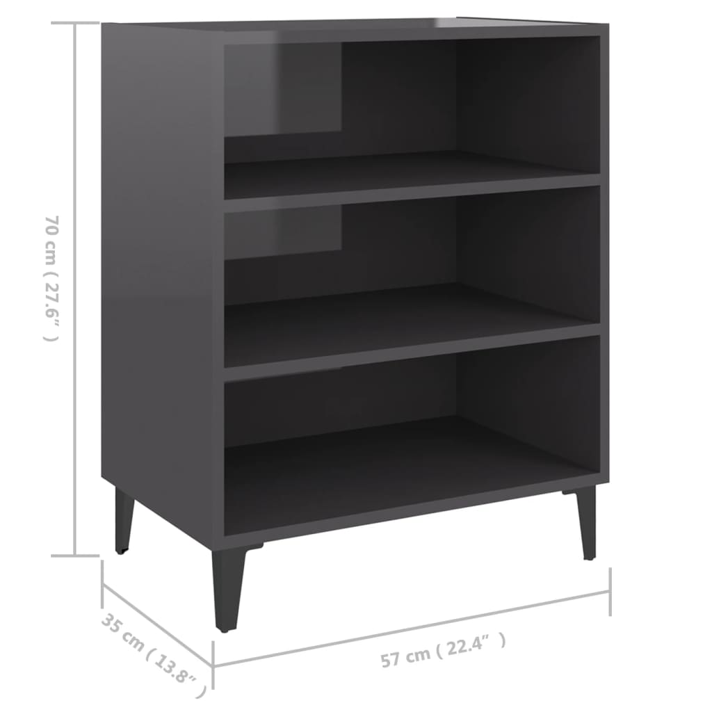 Pilvi High Gloss Bookcase With 3 Shelves In Grey_4