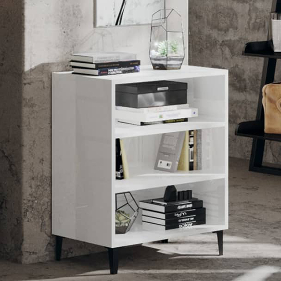 Pilvi High Gloss Bookcase With 3 Shelves In White