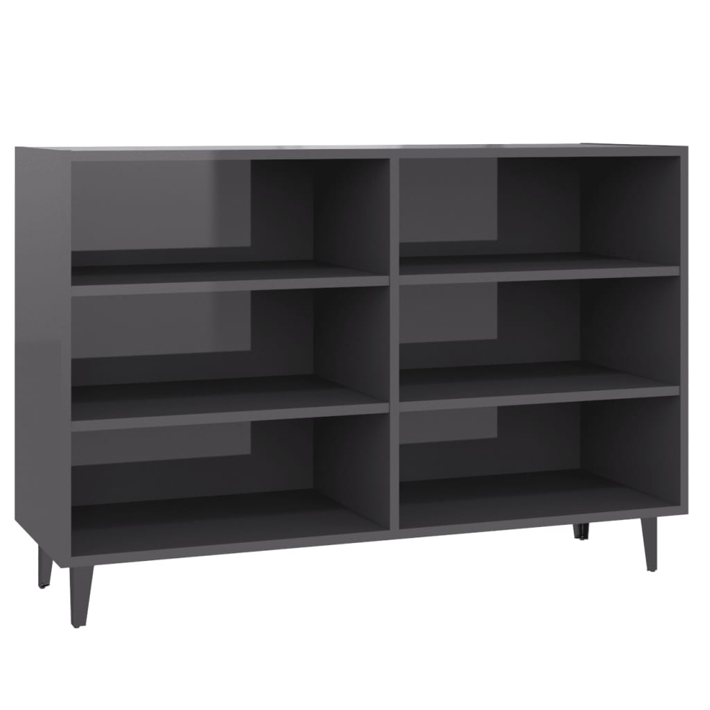 Pilvi High Gloss Bookcase With 6 Shelves In Grey