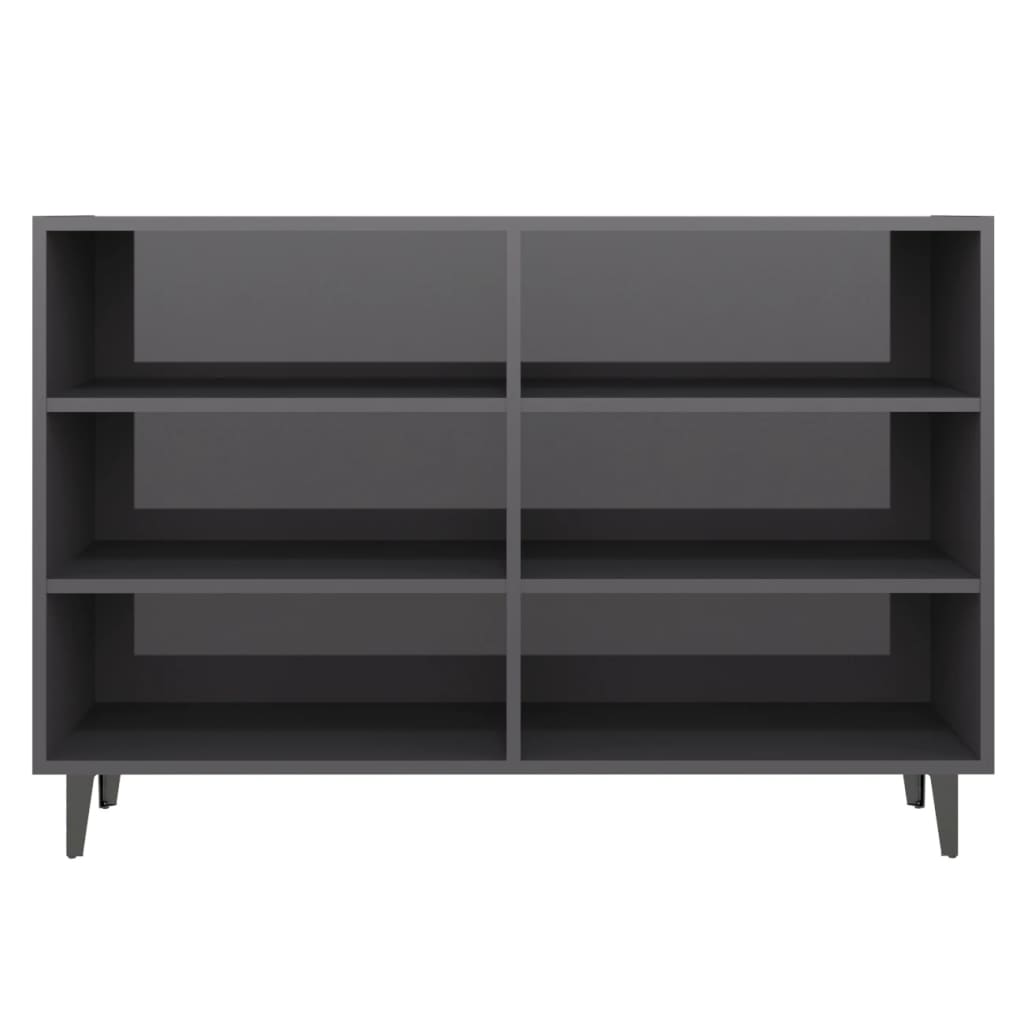 Pilvi High Gloss Bookcase With 6 Shelves In Grey