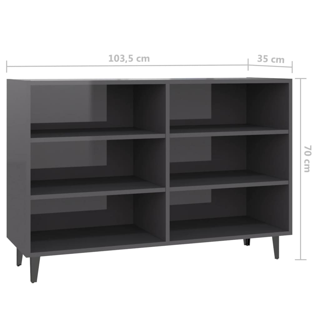 Pilvi High Gloss Bookcase With 6 Shelves In Grey