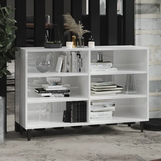 Pilvi High Gloss Bookcase With 6 Shelves In White
