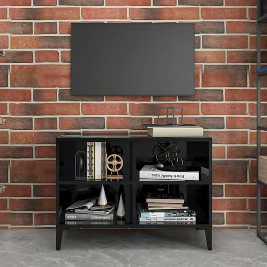 Pilvi High Gloss TV Stand In Black With Metal Legs