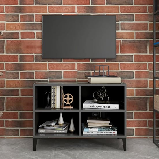 Read more about Pilvi high gloss tv stand in grey with metal legs